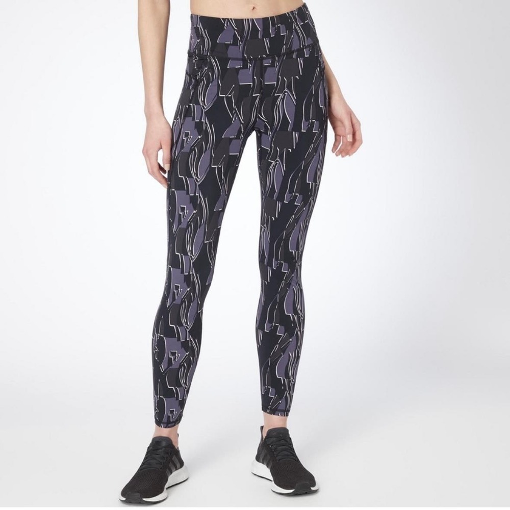 SWEATY BETTY ZERO GRAVITY RUN LEGGINGS IN BLACK‎ ABSTRACT SCENE NWT WOMEN'S XXS
